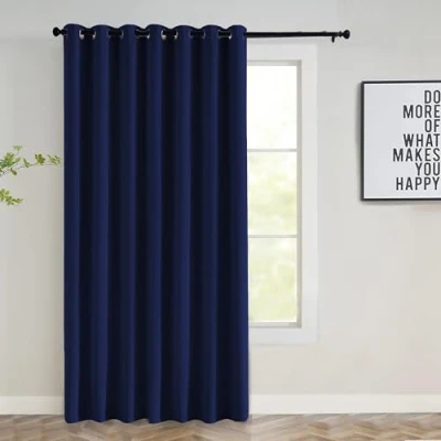 Image of Imperial Rooms Blackout Eyelet Curtains for Bedroom 66x84 Inch Luxury Thermal Insulated Darkening Windows Treatment Navy Door Curtain 1 Panel with Tieback