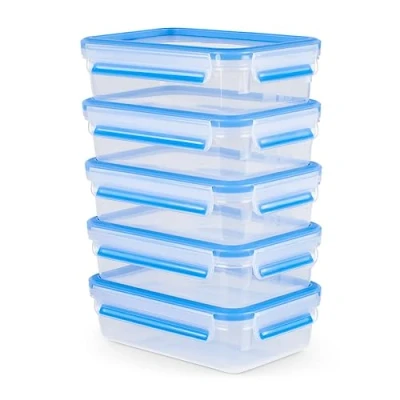 Image of Tefal Meal Prep Containers Set, Masterseal Fresh 5 Piece Plastic Food Storage Container 5x0.8L, 100% Leak Proof, Hygienic Clip Lids, Dishwasher &amp; Microwave Safe, Frost Resistant, N1030710