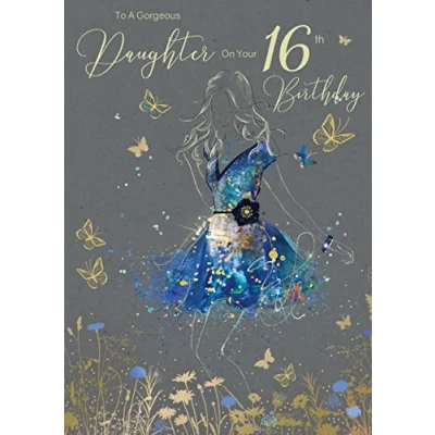Image of Amazing Beautiful Daughter 16th Milestone Age 16 Birthday Greeting Card from the Gorgeous Grace Range (EL374) Glitter &amp; Foil Finished with Gold Envelope (16th)