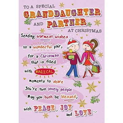 Image of Piccadilly Greetings Christmas Card Granddaughter &amp; Partner 9 x 6 inches Regal Publishing