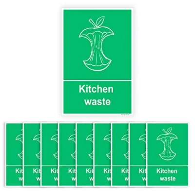 Image of Sara Prints Pack of 10 Waste Bin Labels Self Adhesive (150 x 100 mm) Waterproof Kitchen Stickers
