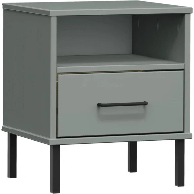 Image of vidaXL Bedside Cabinet with Metal Legs Grey Solid Wood Pine OSLO