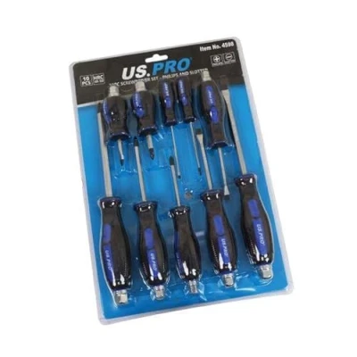 Image of US PRO Tools 10 Piece Screwdriver Set Phillips &amp; Slotted 4598