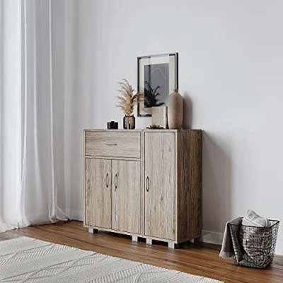 Image of URBNLIVING Wooden Free Standing Cabinet With One Side Corner (Grey Oak)