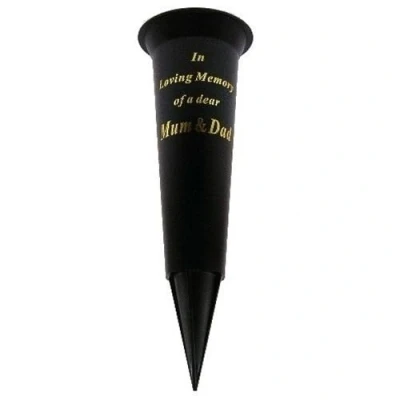 Image of 2 x Graveside Memorial Grave Spiked Flower Vase In Loving Memory of a Mum &amp; Dad Verse Vases