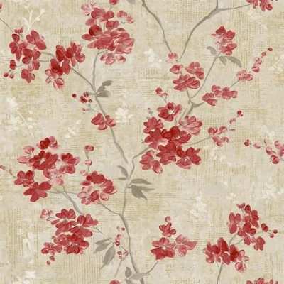 Image of Anethe Blossom Red Wallpaper Beige Flowers Floral Botanical Classic Traditional Textured Paste The Wall Vinyl