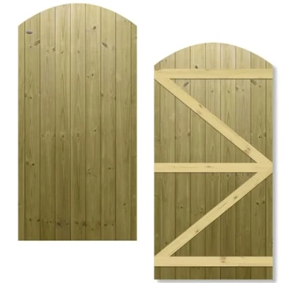 Image of H.6ft (180cm) x W.3ft (90cm) Pressure Treated (Tanalised) Pedestrian Garden Gate Arched Interlock Tongue &amp; Groove Boards on a Semi Braced Timber Frame Latch Hinge Pack Not Required