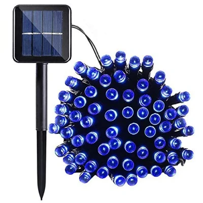 Image of Lamker 12M 100 LED Outdoor String Lights Solar Powered Waterproof 8 Modes Blue Fairy Light for Garden Patio Porch Pathway Yard Wall Fence Tree Christmas Wedding Party Festival Lighting Decorative