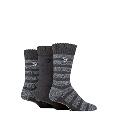 Image of Mens 3 Pair Farah Striped Cushioned Boot Socks Charcoal / Grey 6 11