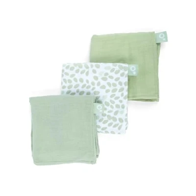 Image of DOOMOO set of 3 baby muslin swaddle blankets Lovely cloths, 70x70cm, organic cotton, machine washable, green