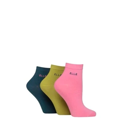 Image of Women&#039;s 3 Pair Elle Plain, Striped and Patterned Cotton Anklets with Smooth Toes Coastal Joy Plain 4 8
