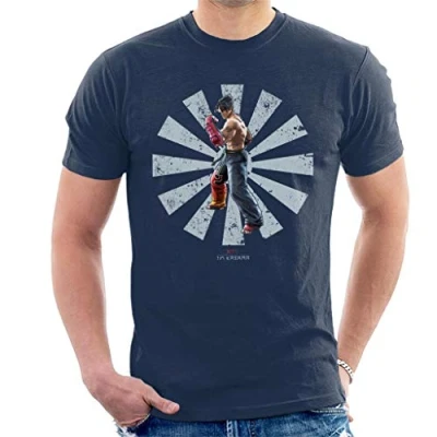 Image of Jin Kazama Retro Japanese Tekken Men&#039;s T Shirt Navy Blue