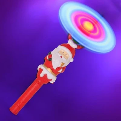 Image of Toyland® 31cm (12&quot;) Multicoloured Light Up Santa Propeller Wand Moveable Christmas Party Accessories