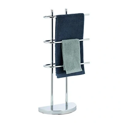Image of Relaxdays Chrome Rack, 3 Tiers, Half Round Base, Freestanding Towel Holder, Metal, HWD: 83x40x18 cm, Silver