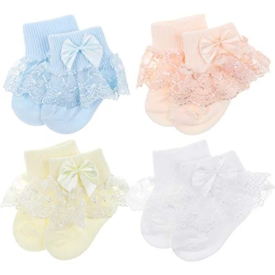 Image of DRESHOW Infant Lace Bow Socks baby Frilly Newborn Toddlers Girls Ankle Dress Sock