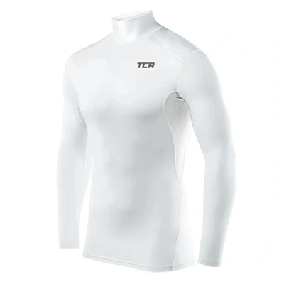Image of TCA Boys&#039; HyperFusion Compression Base Layer Top Long Sleeve Under Shirt Mock Neck White Mock, 12 14 Years