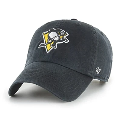 Image of 47 NHL Pittsburgh Penguins Clean Up Unisex Baseball Cap, Adjustable Strap &amp; Buckle, Penguin Badge Logo, Colour Black