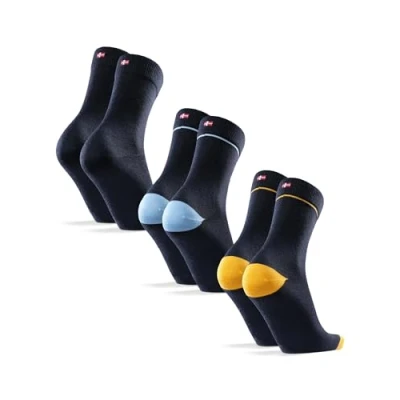 Image of DANISH ENDURANCE Merino Wool Socks Mens, Moisture Wicking Dress Socks, Thermal, Breathable Mens Premium Black 3 Pack, Multicolour : 1 x Navy, Navy/Yellow, Navy/Light blue, 6 8