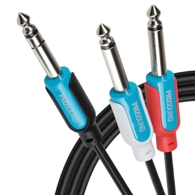 Image of Maono Twin 1/4&quot; 6.35mm 2 Pole Jack Plugs To 3 Plug Cable Black, 3m
