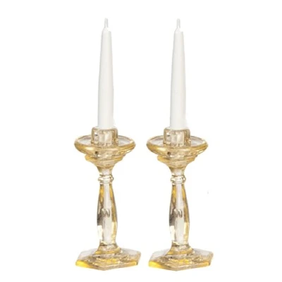 Image of Melody Jane Dolls House Amber Candlesticks Chrysnbon Miniature Dining Accessory