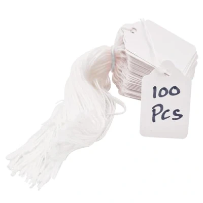 Image of Swift Strung Tags White Card Clothing Parcel Label String Hanging Gift Swing Tickets Kraft Hang Price Labelling 45mm x 28mm (Pack of 100)