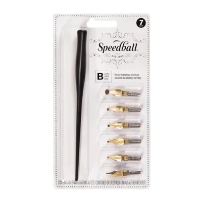 Image of Speedball B Series Pen Set, 1 Holders, 6 Nib Tips, For Ink Calligraphy, Lettering, Hand Writing, Roman Gothic Borders, Journaling, Writing Pens, Accessories Supplies