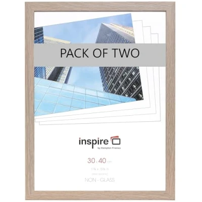 Image of Hampton Frames SORBONNE 30x40cm Pack of 2 Oak Effect Picture Frame Acrylic (Non Glass) SOR3040NGX 2PK