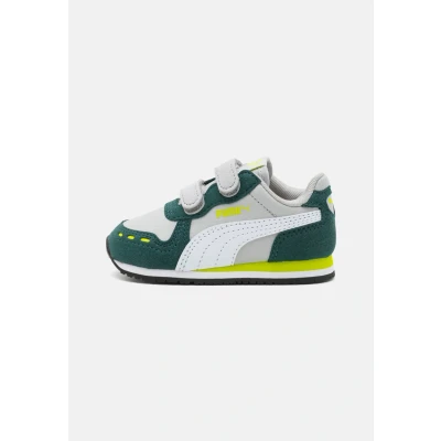 Image of Puma Cabana Racer 20 Unisex Trainers for kids, Size: 5K, Cool light gray/white/dark myrtle/lime smash Imitation leather/ textile