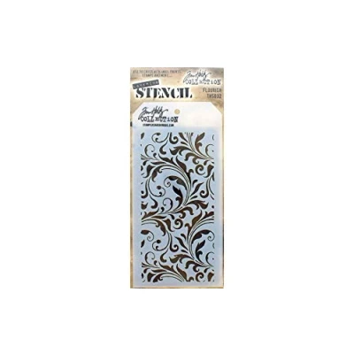 Image of Tim Holtz THS 032 Stampers Anonymous Stencils Flourish, White, 4.125 x 8.5&quot;