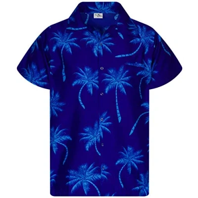 Image of King Kameha Men&#039;s Shirt Short Sleeve Casual Button Down Hawaii Vacation, Palm Shadow, Navy Pink, L