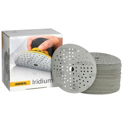 Image of Mirka Iridium Premium Sandpaper Ø 125mm Grip 89 Hole, Grit 220, 100 pcs / For sanding of paint, putty, primer, wood, steel, mineral materials, plastic.