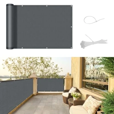 Image of SUNNY GUARD Balcony Privacy Screen Cover Garden PES Weatherproof UV Protection Windscreen with Cable Ties,75x400cm Anthracite