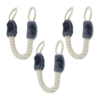 Image of Rope Door Stoppers, Set of 3, 60 cm Long, Handle Blocker, Protection for Kids &amp; Pets, Maritime, Beige/Grey Relaxdays
