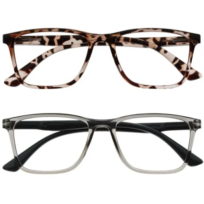 Image of OPULIZE NYX Blue Light Blocking Reading Glasses Anti Glare Computer and Gaming Eyewear 2 Pack UV Eyestrain Protection Rectangular Frame Brown Grey Men Women + 1.00