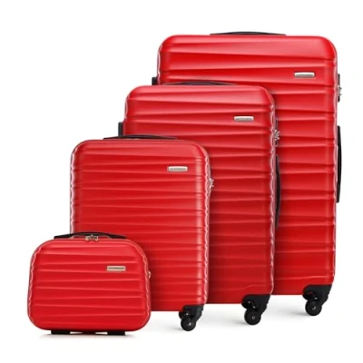 Image of WITTCHEN Travel Suitcase Carry On Cabin Luggage Hardshell Made of ABS with 4 Spinner Wheels Combination Lock Telescopic Handle Groove Line Set suitcases Red