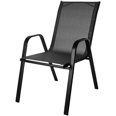 Image of Marko Outdoor Stacking Textoline Chair Black Bistro High Back Seating Restaurant Cafe (4 Chairs, Grey)