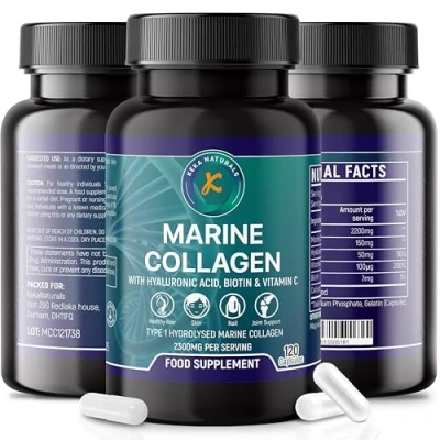 Image of Hydrolysed Marine Collagen Peptides 2300mg Enhanced with Hyaluronic Acid &amp; Vitamin C High Strength Supplements for Women and Men 120 Capsules
