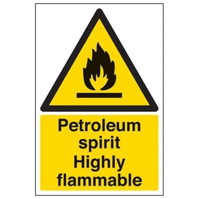 Image of VSafety Petroleum Spirit. Highly Flammable Warning Sign Portrait 200mm x 300mm 1mm Rigid Plastic