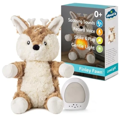 Image of Cloud b Sound Machine with White Noise Soothing Sounds Cuddly Stuffed Animal &amp; Nomadic Nightlight Record Parent Voice Adjustable Settings and Auto Shutoff LoveLight™ Buddies Finley Fawn™
