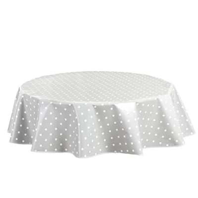 Image of Home Direct Round Oilcloth PVC Wipe Clean Tablecloth Table Cover 140cm 55&quot; Polka Dot Light Grey, Silver