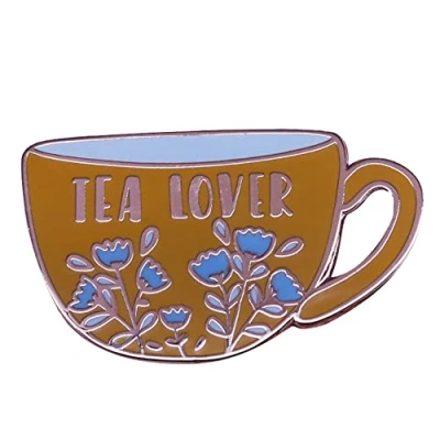 Image of Tea Cup Brooch Lover Words Flower Enamel Lapel Pin Badge Teaware for Bag Dress Coat Ornament Accessories DIY craft Jewelry Gift Women Men Lovers