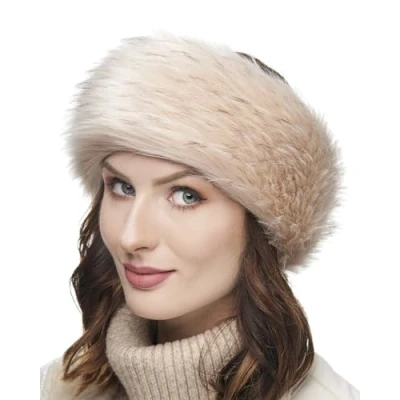 Image of Futrzane Classic Headband Faux Fur Headbands for Women Furry Band Winter Size XL (Ivory Classic)