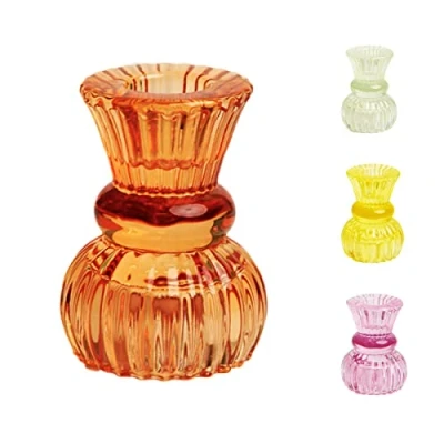 Image of Talking Tables Small Orange Glass Candlestick Holder Ribbed 3 Tier Taper Candle Stand For Home Décor, Accessories, Halloween Table Decorations, Indoor or Outdoor Dinner Party, Birthday, Wedding