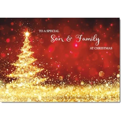 Image of doodlecards Son and Family Christmas Card Gold Abstract ChristmasTree Medium Size for &amp; with Plain Envelope