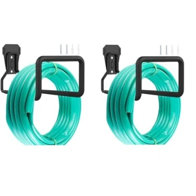 Image of Hosepipe Holder for Wall Metal Garden Hose Pipe Hanger Mounted Heavy Duty Cable Tidy Storage Bracket Shed Reel with Fittings Water Extension Cords 19x12cm (2PCS)