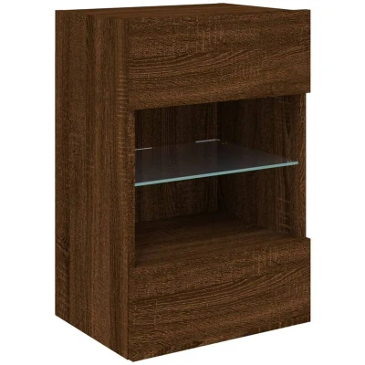 Image of vidaXL TV Wall Cabinet with LED Lights Brown Oak 40x30x60.5 cm