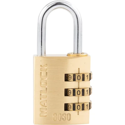 Image of Matlock 30mm Brass Combination Padlock 3 Dials