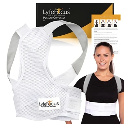 Image of LyfeFocus S1 Premium Invisible Breathable Back Posture Corrector for Men &amp; Women Upper Support Brace Straightener Effective Correction Neck, Shoulder Pain (White, Large)
