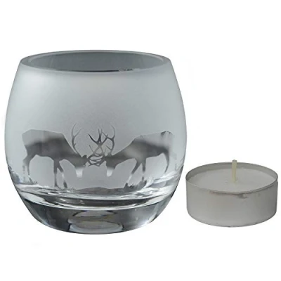 Image of Milford Collection Animo Glass Small Crystal Animal Woodland Tealight Candle Holder Stag