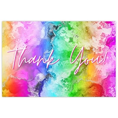 Image of celloexpress Thank You (Rainbow) Flower Message Cards 60mm x 90mm Everyday Occasions Florist Card Gift Notes (Pack of 20)